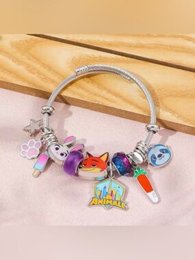925 Sterling Silver Disney Zootopia Loaded Charm Bracelet Nick Wilde Judy Hopps